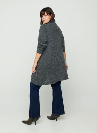 Marled knitted poncho with a roll neck, Dark Grey Melange, Model image number 1