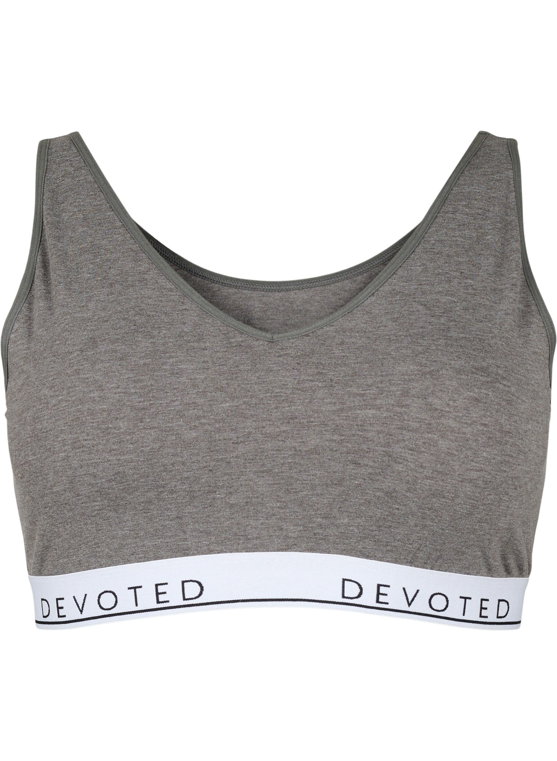 Zizzifashion Soft bra top with V-neckline and text print, Medium Grey Melange, Packshot image number 0
