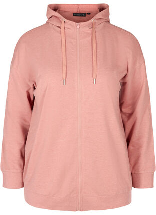 Sweater cardigan with a zip and hood, Old Rose, Packshot image number 0