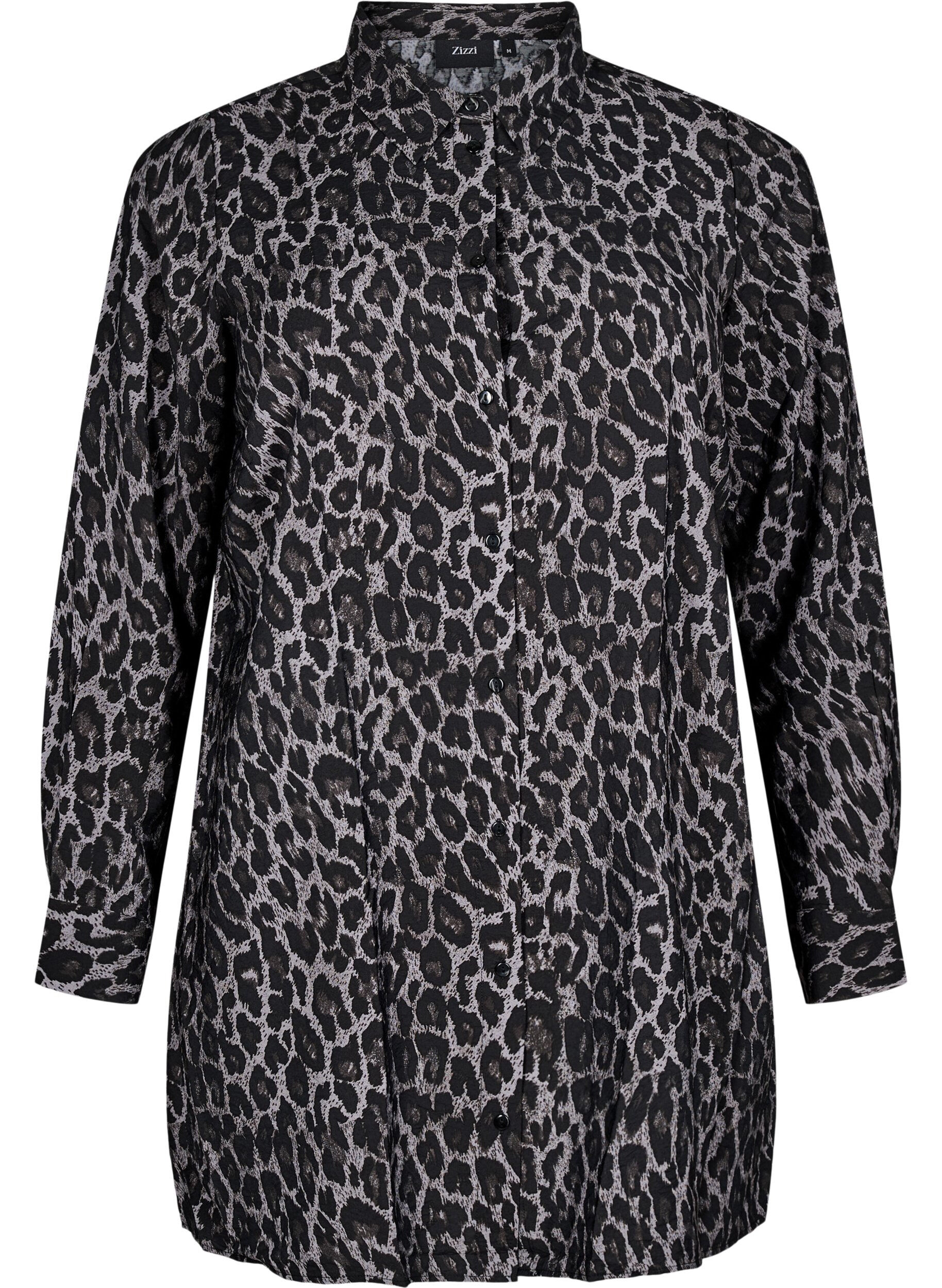 Zizzifashion Long leopard print shirt, Dark Grey, Packshot image number 0