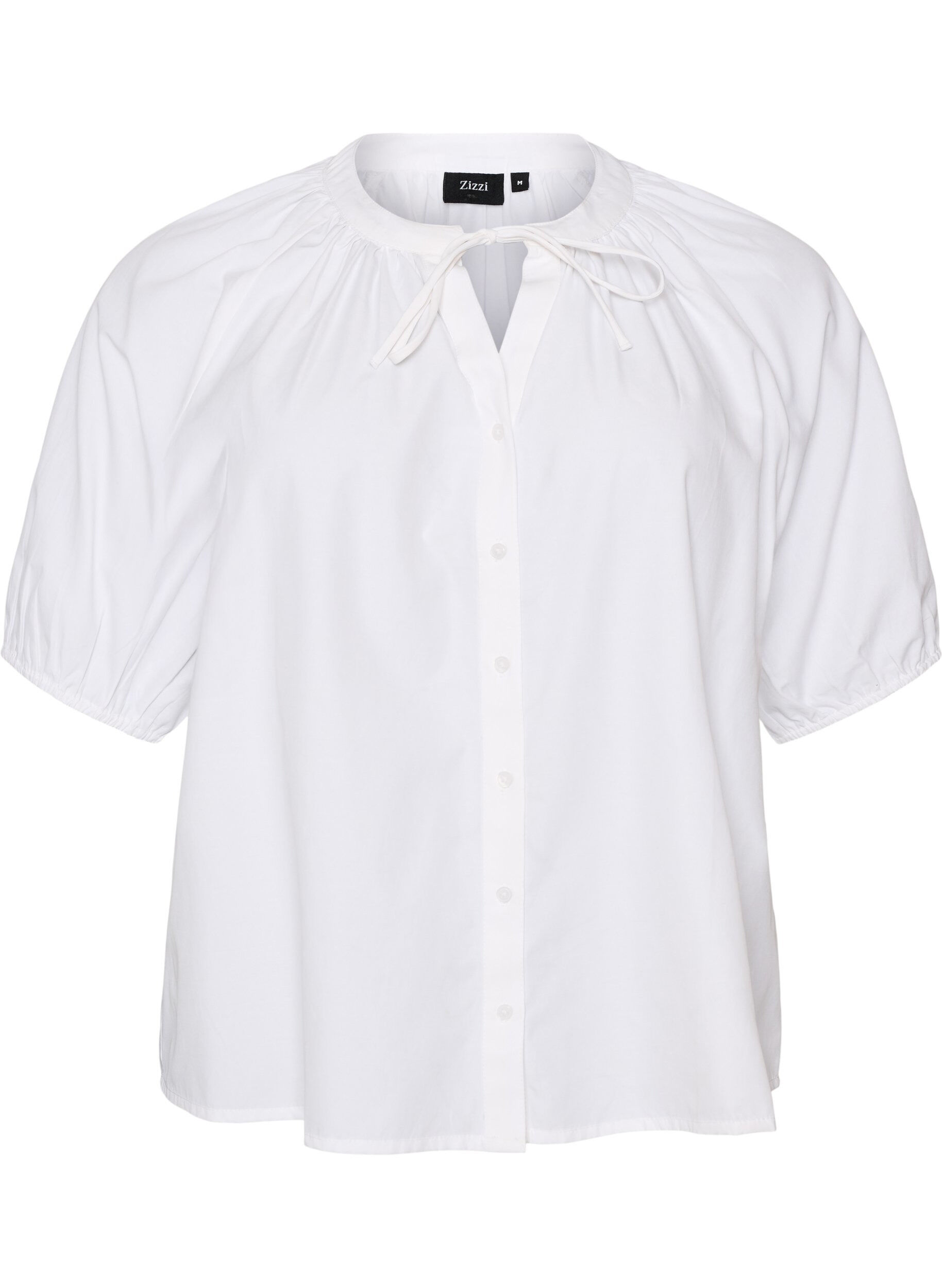 Shirt blouse with button fastening and tie-belt