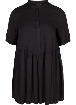 Viscose A-line tunic with buttons, Black, Packshot image number 0