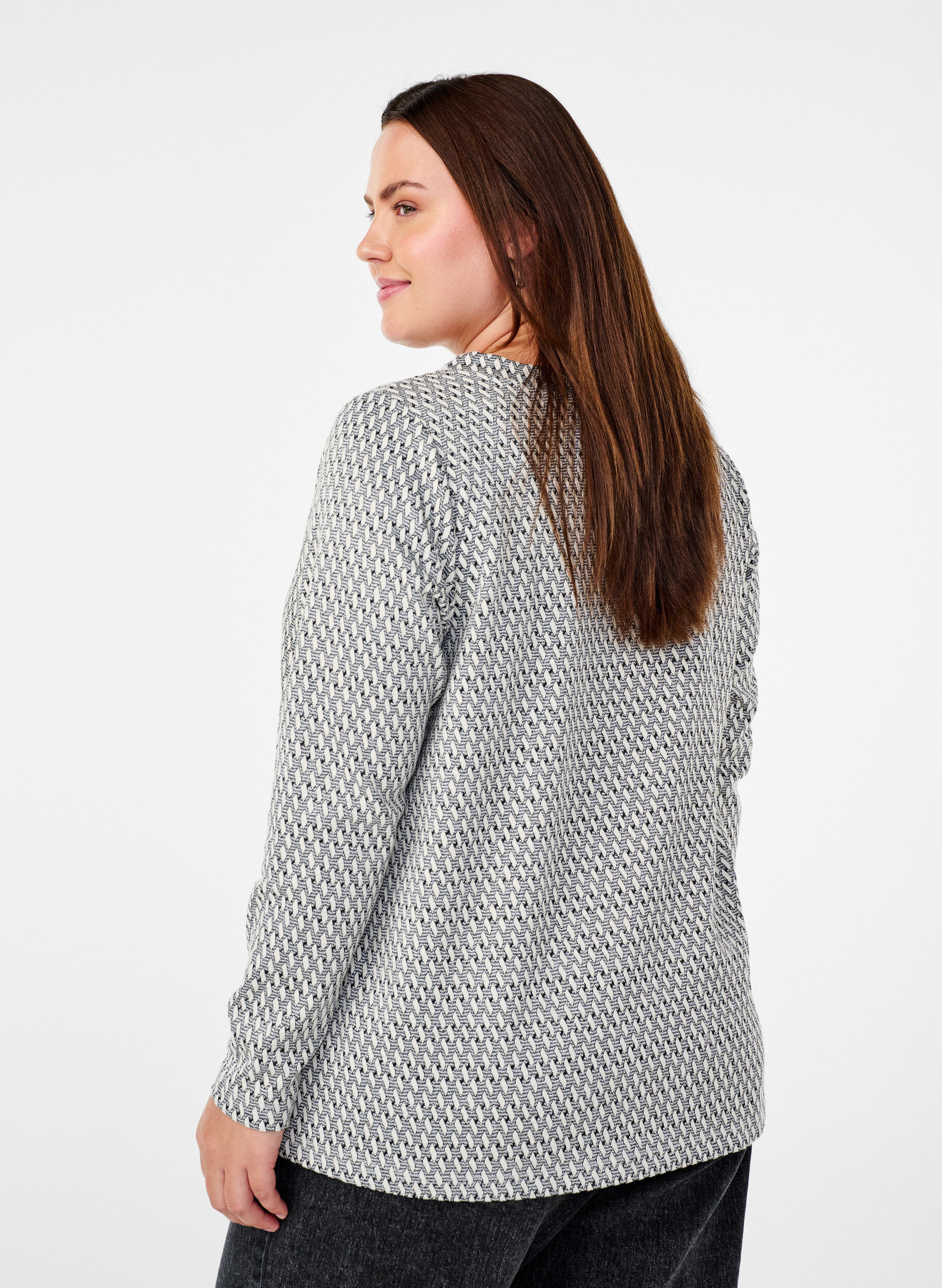Zizzifashion Blouse with patterned texture and glitter thread, Grey, Model image number 2