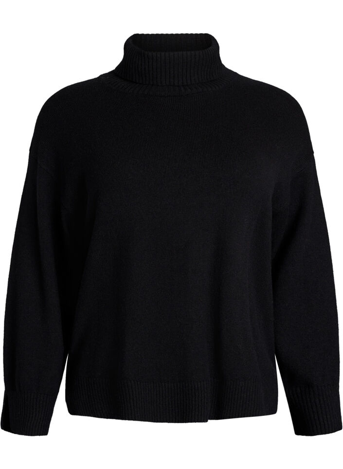 Knitted blouse with merino wool and turtleneck, Black, Packshot image number 0
