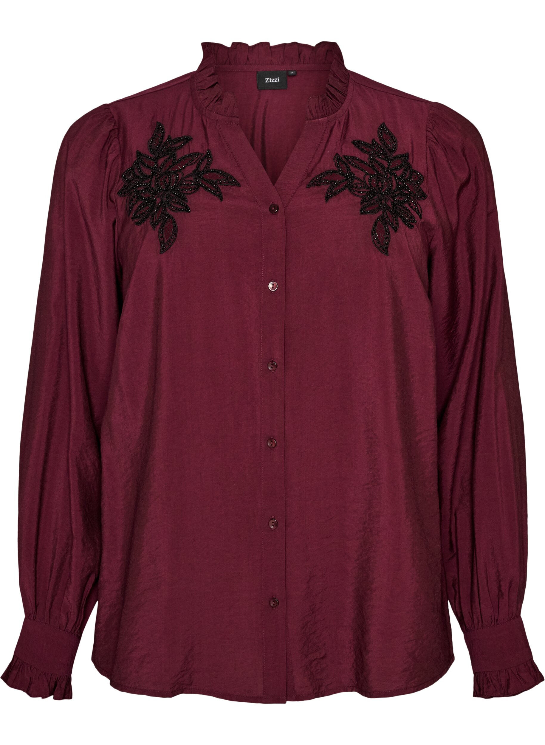 ZizzifashionShirt blouse with embroidered floral appliqu&eacute;s, Red, Packshot image number 0