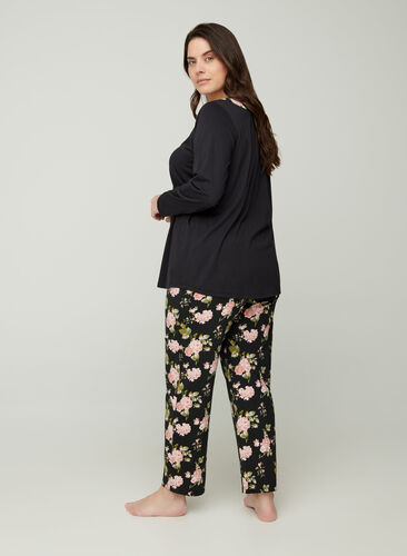 Pyjama bottoms , Black w. Flower, Model image number 0