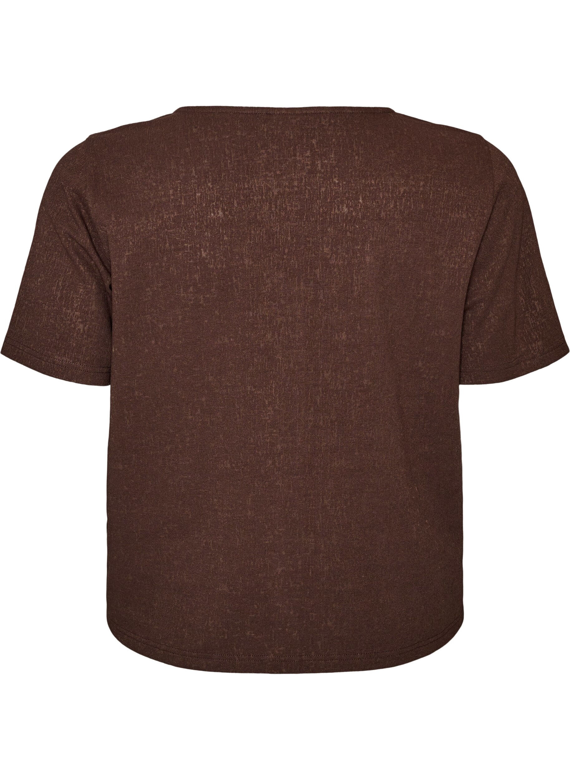 Zizzifashion Textured cotton blouse with button fastening, Brown, Packshot image number 1