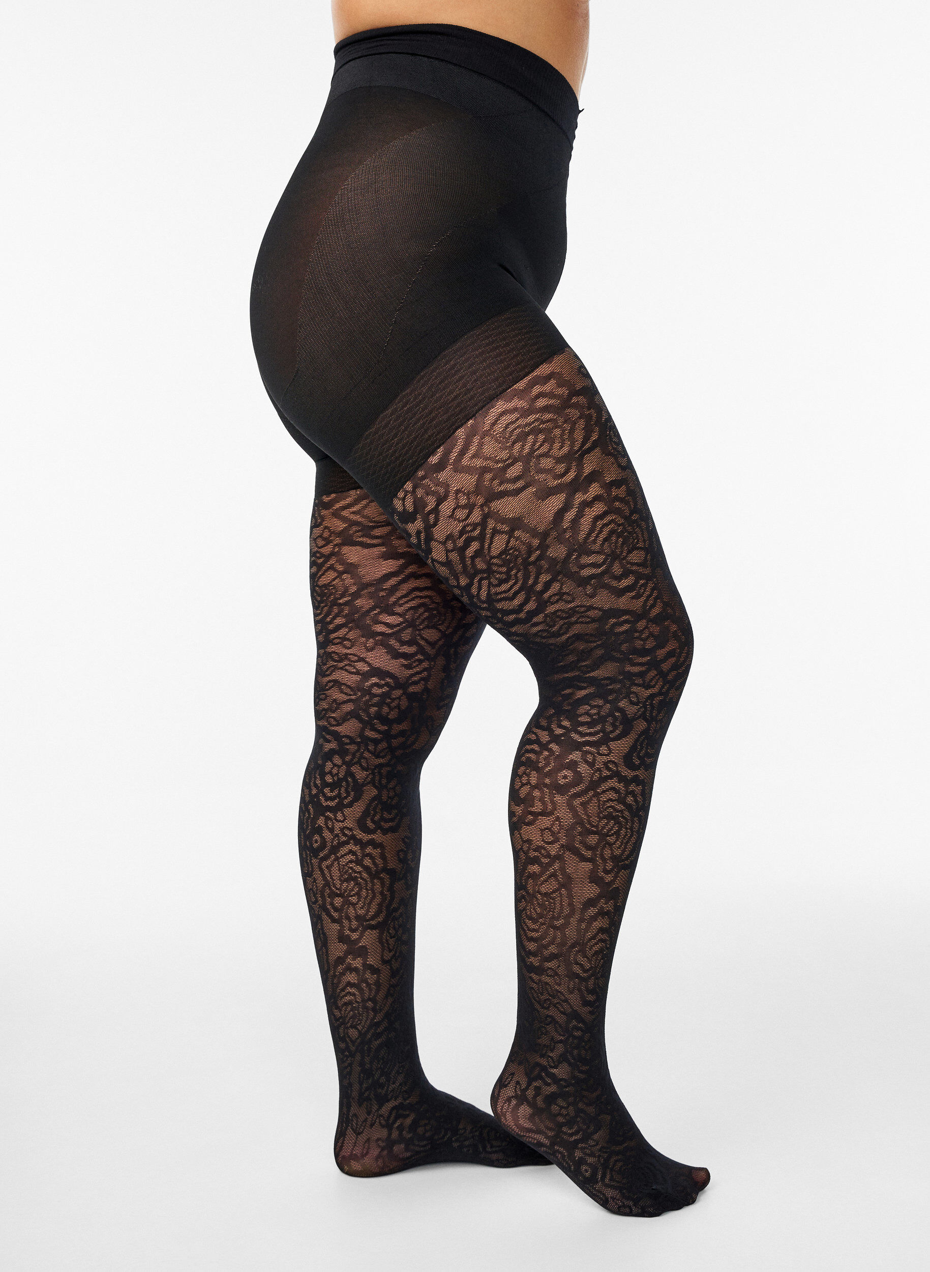 70 denier push-up tights with rose pattern