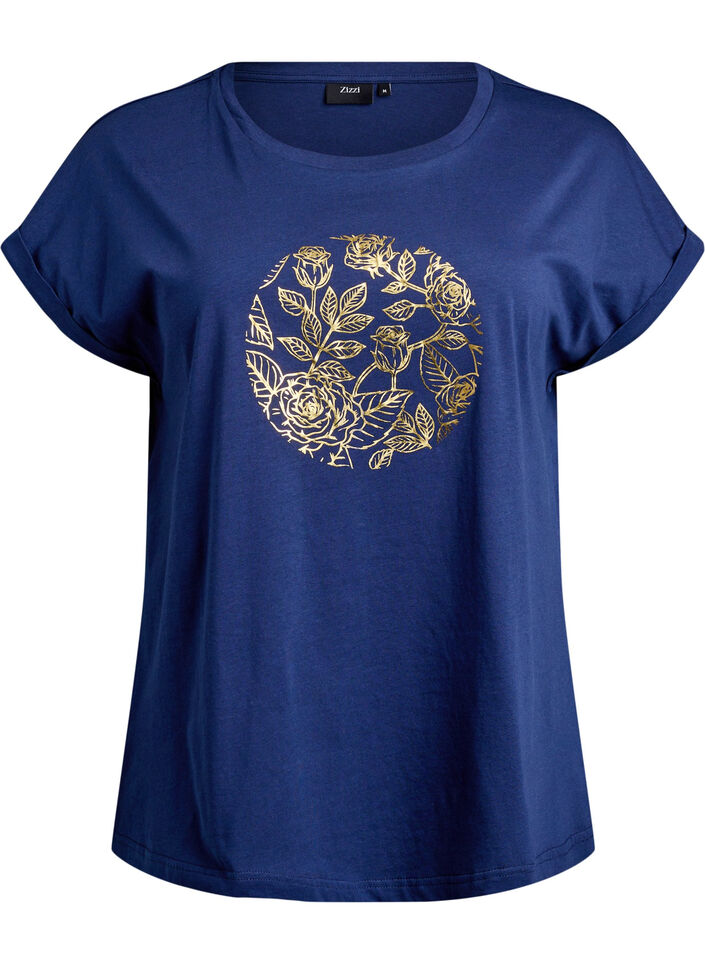 T-shirt with gold floral print, Naval A. Gold Rose, Packshot image number 0