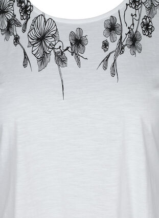 Cotton t-shirt with print details, Bright White FLOWER, Packshot image number 2