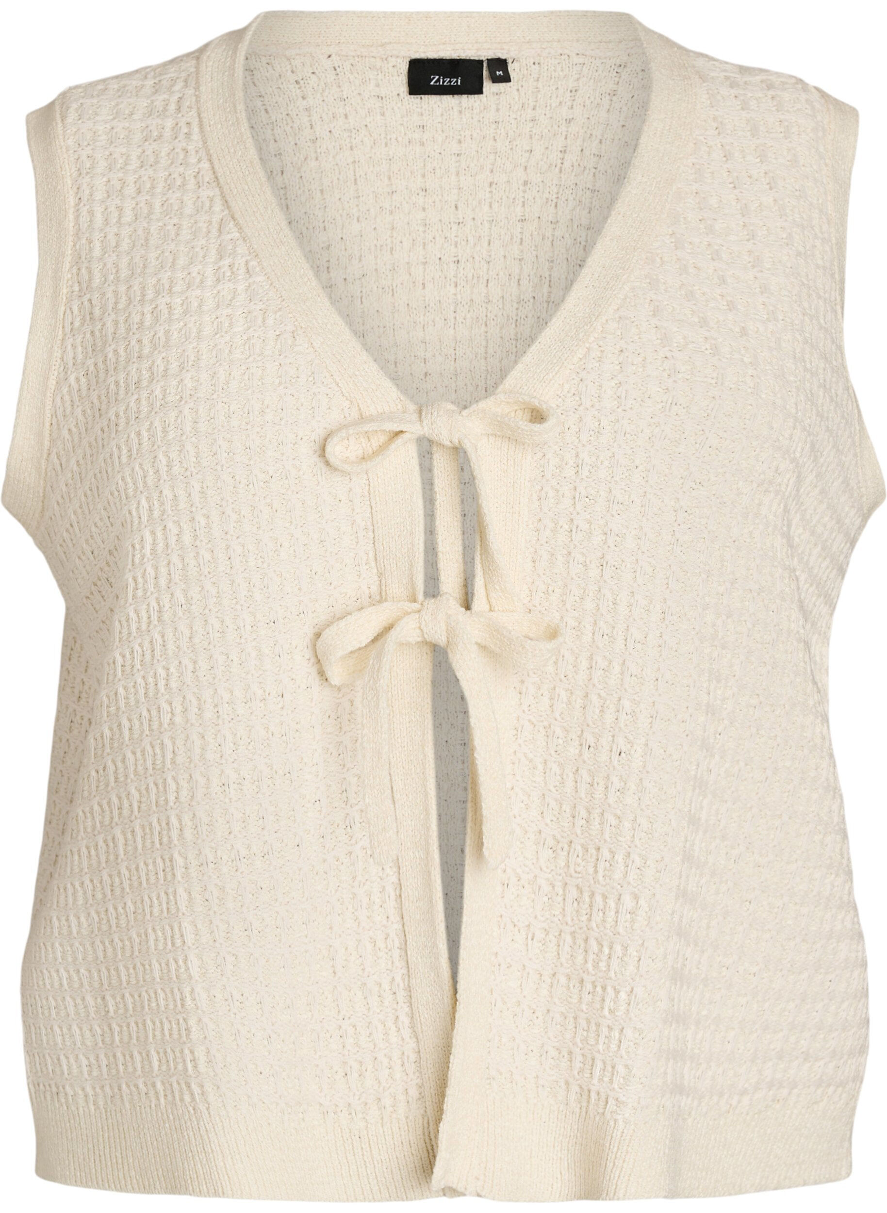 Zizzifashion Textured knit vest with tie-belt, Vanilla, Packshot image number 0