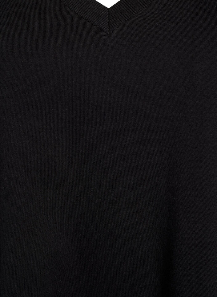 Basic cotton T-shirt with a V-neck, Black, Packshot image number 2