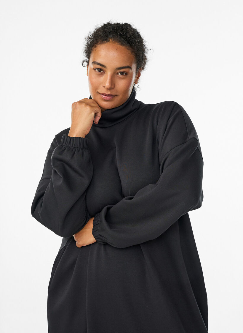 A-shaped turtleneck dress, Black, Model image number 2