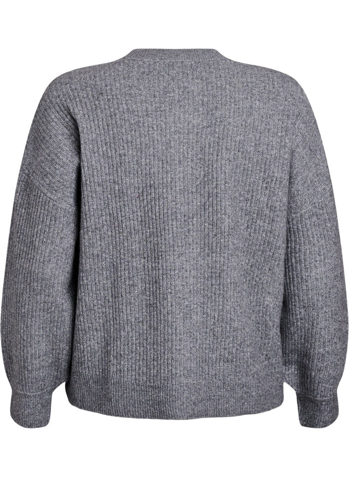 Rib knit cardigan with buttons, Grey, Packshot image number 1