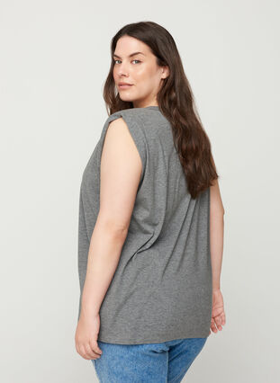 Round neck top with shoulder pads, Dark Grey Melange, Model image number 1