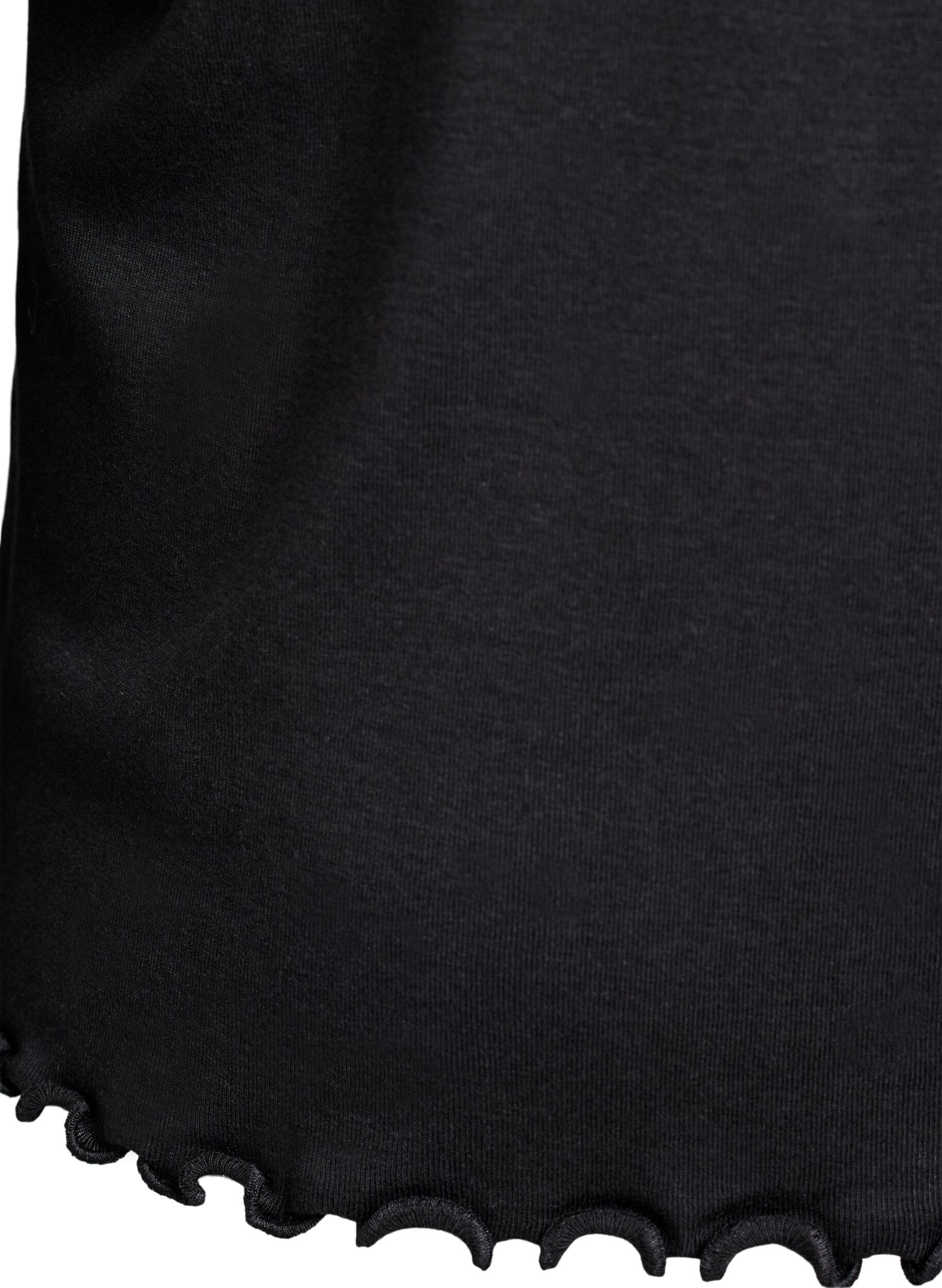 Zizzifashion Jersey blouse with buttons and wavy edges, Black, Packshot image number 3