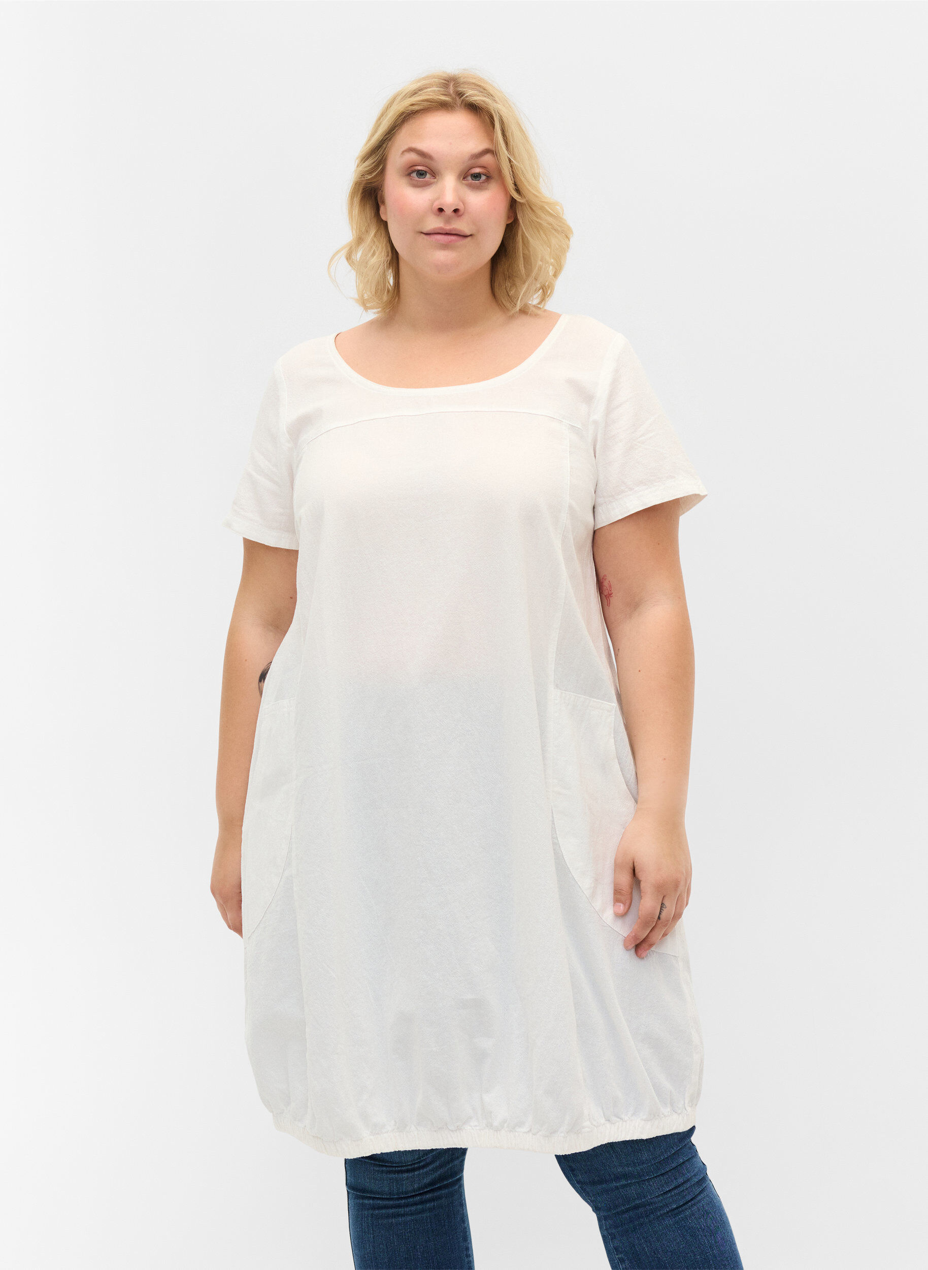 Zizzifashion Short-sleeved cotton dress, White, Model image number 0