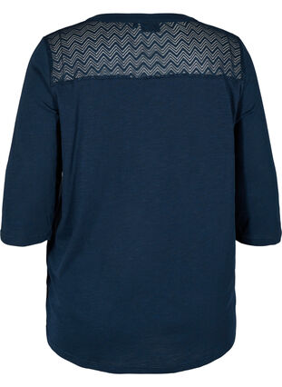 Blouse in organic cotton with lace, Night Sky, Packshot image number 1