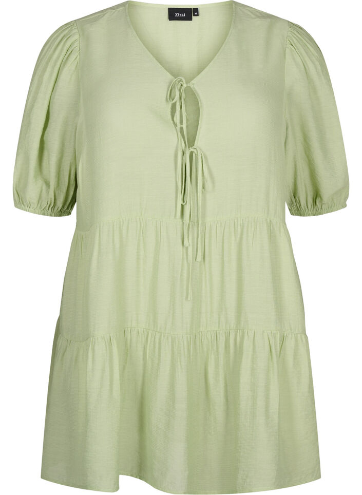 A-line viscose tunic with lace-up detail, Green, Packshot image number 0