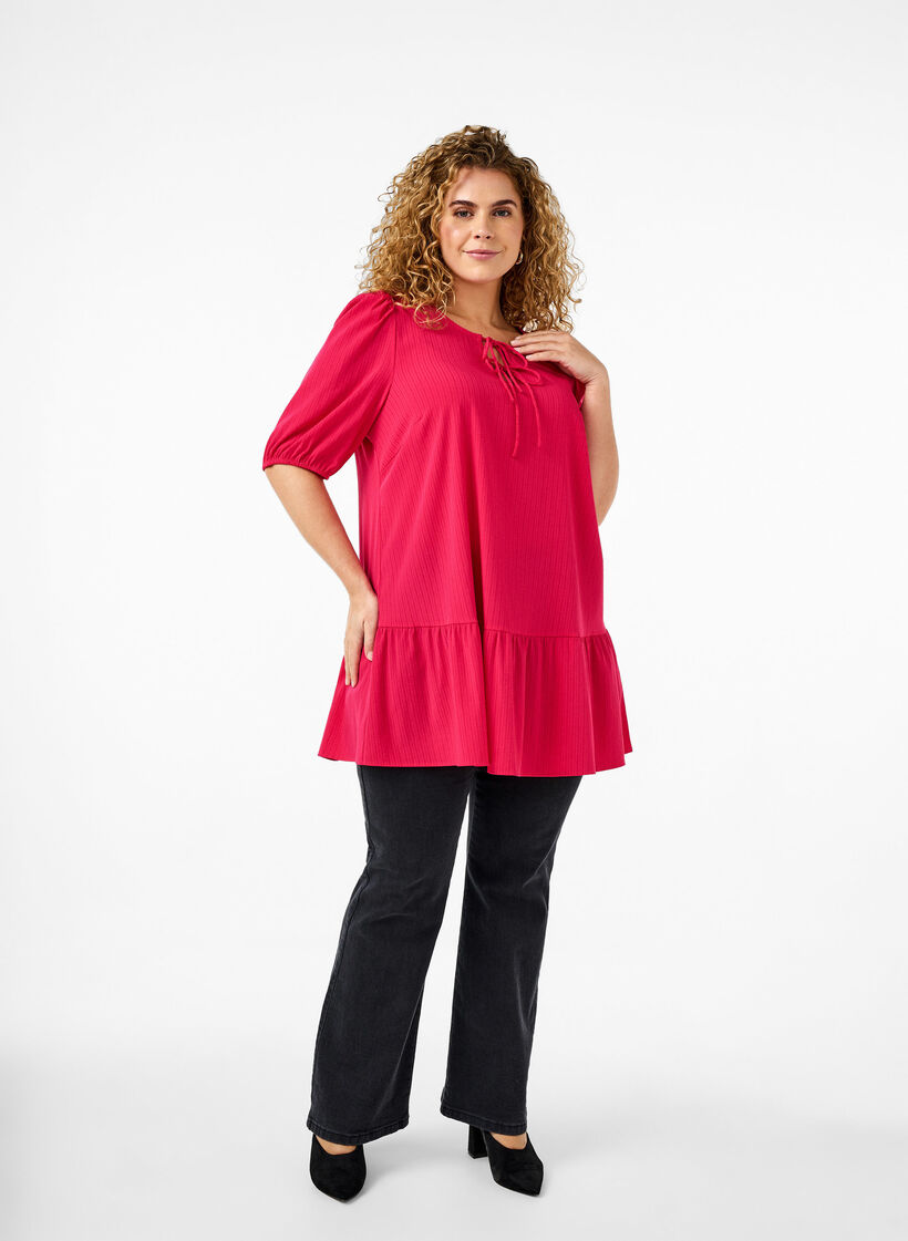 Tunic in viscose with ties, Bright Rose, Model image number 2
