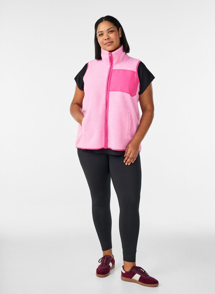 Teddy fleece vest with zip and contrast detail, Pink, Model image number 1