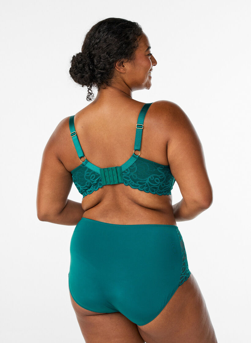 High-waisted microfibre briefs with lace, Green, Model image number 1