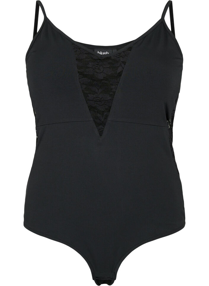 Bodystocking with lace and narrow straps, Black, Packshot image number 0