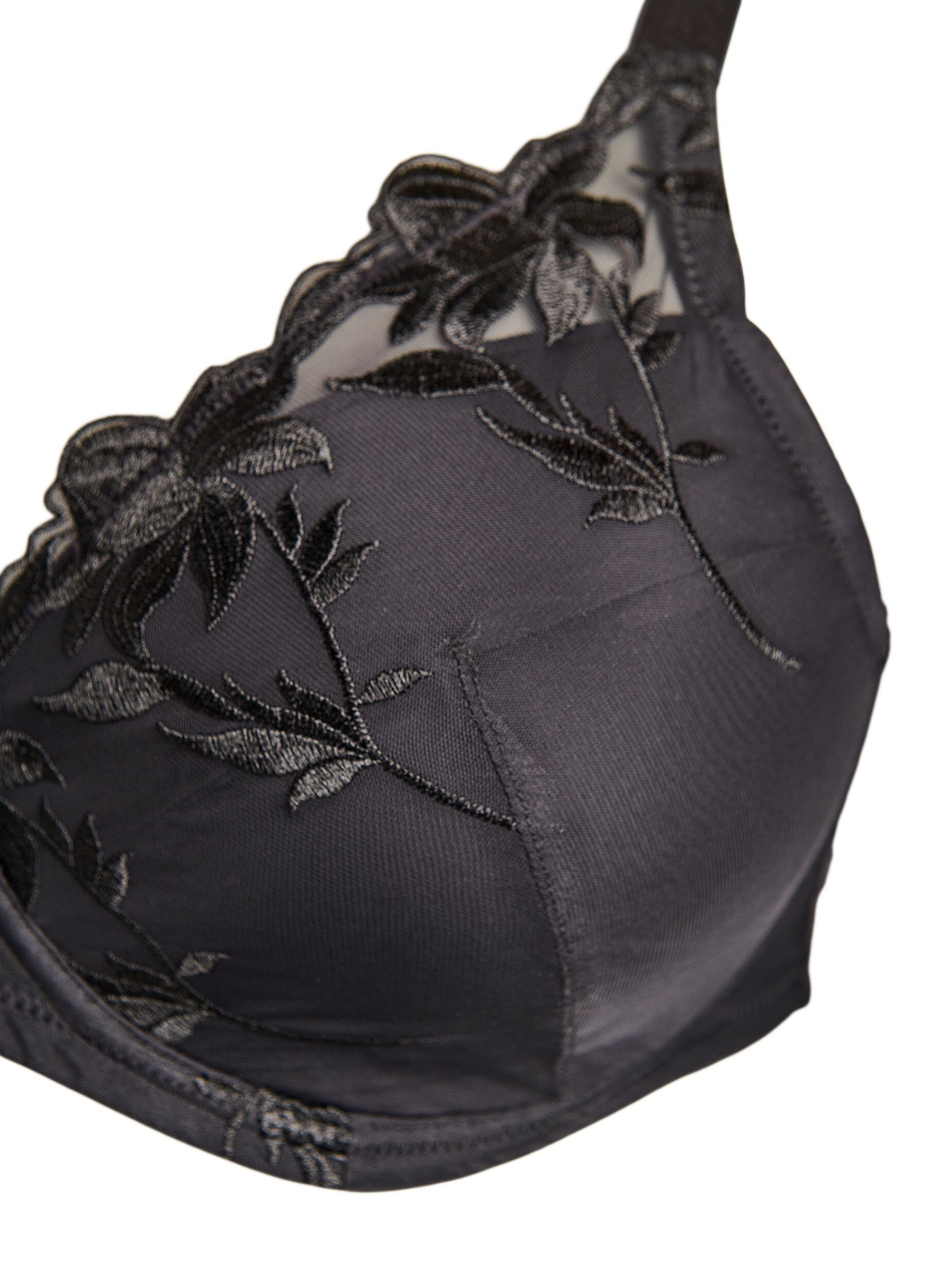 ZizzifashionPadded underwire bra with embroidery, Black, Packshot image number 2