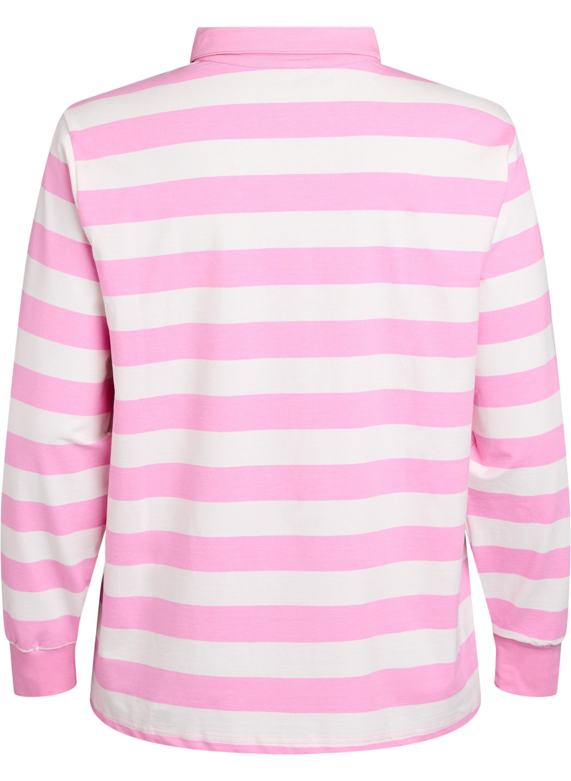 Zizzifashion Striped polo shirt with terry detailing, Bubblegum w. White, Packshot image number 1