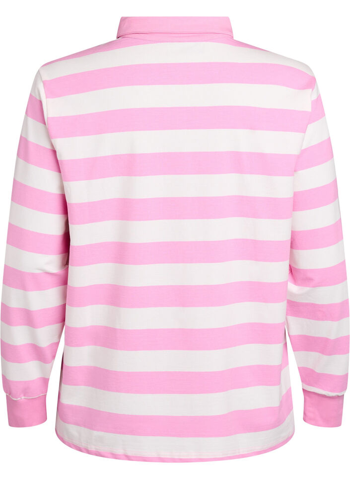 Striped polo shirt with terry detailing, Bubblegum w. White, Packshot image number 1