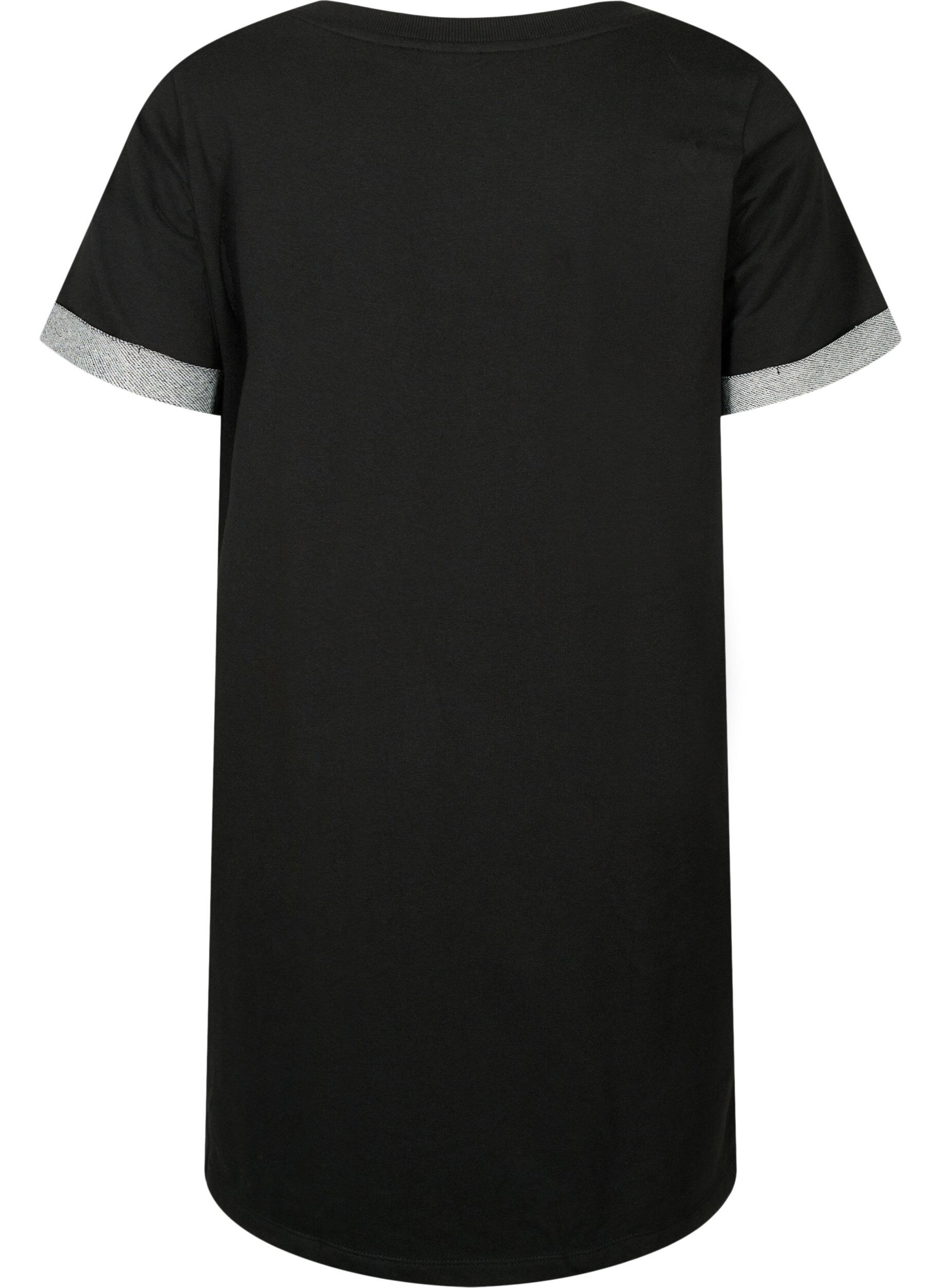 Zizzifashion Short-sleeved sweat dress with pockets, Black, Packshot image number 1