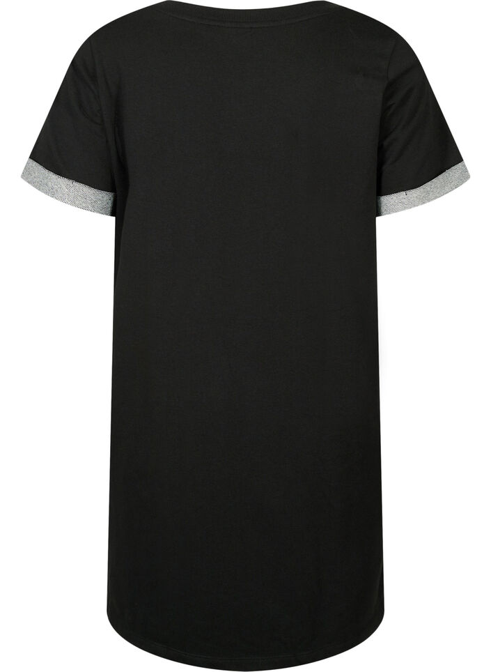 Short-sleeved sweat dress with pockets, Black, Packshot image number 1