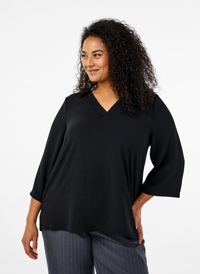 FLASH - Blouse with 3/4 sleeves, Black, Model image number 0