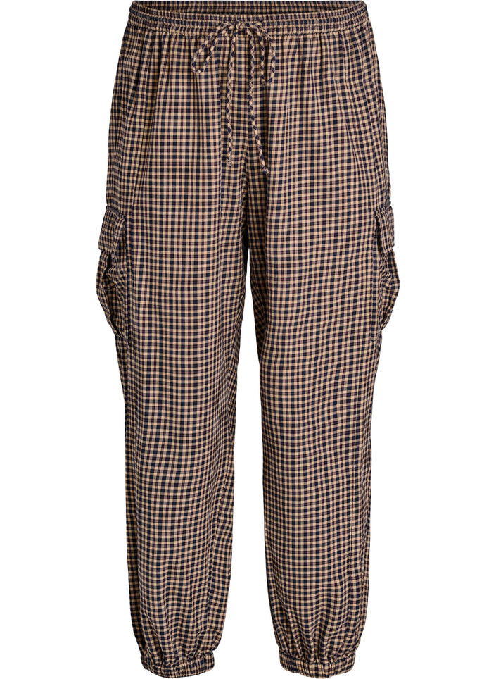 Checked cotton cargo trousers, Brown, Packshot image number 0