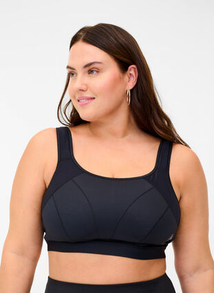 Sports bra with adjustable straps, Black, Model image number 0