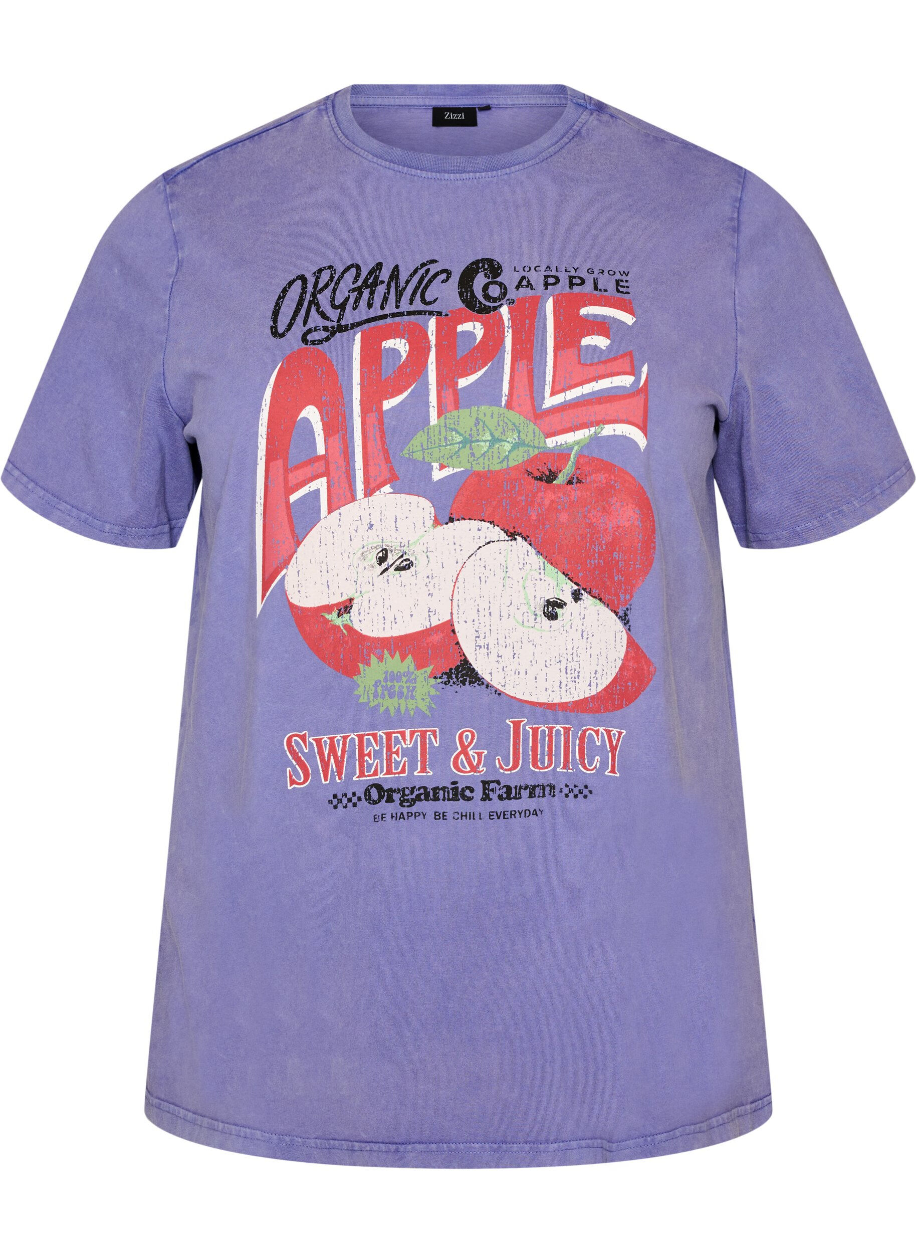 Zizzifashion Cotton T-shirt with front print and a washed look, Purple, Packshot image number 0