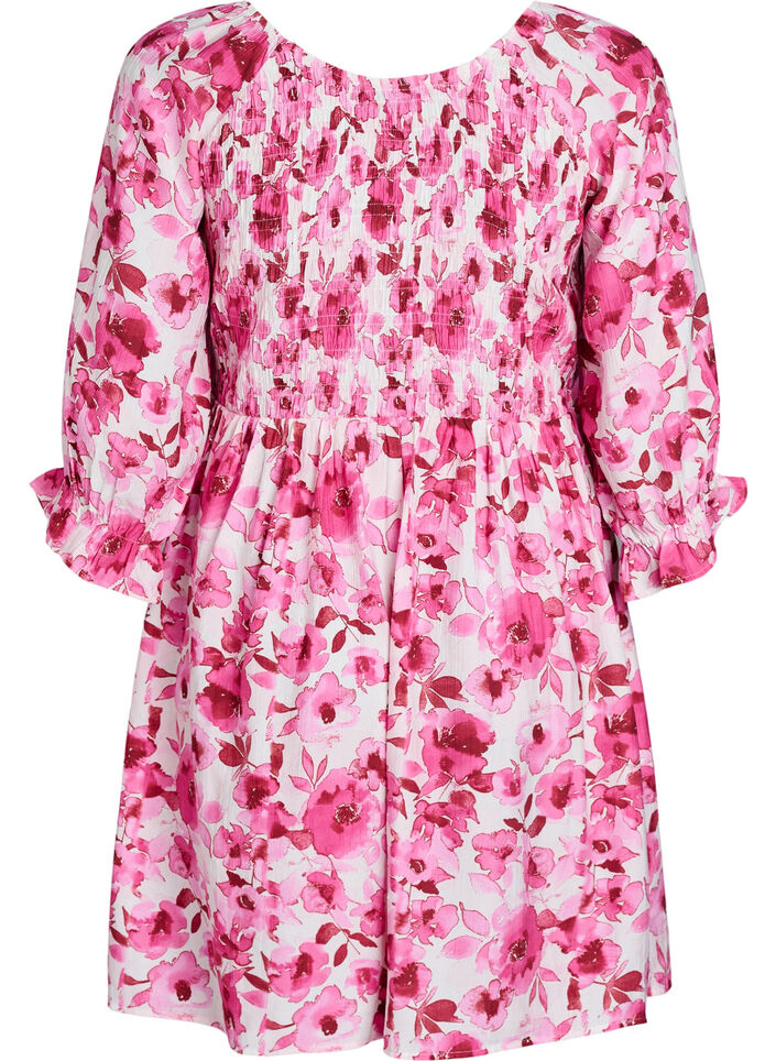 Smocked dress with floral print, Pink, Packshot image number 1