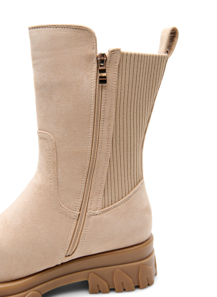 Wide fit - Chunky boot in faux suede, Beige, Packshot image number 2