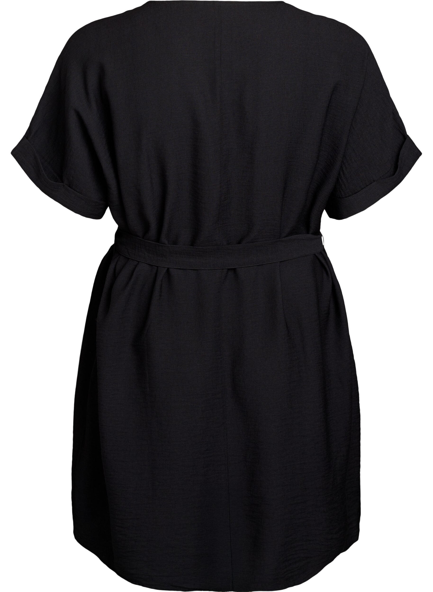 Zizzifashion Short dress with loose fit and tie belt, Black, Packshot image number 1