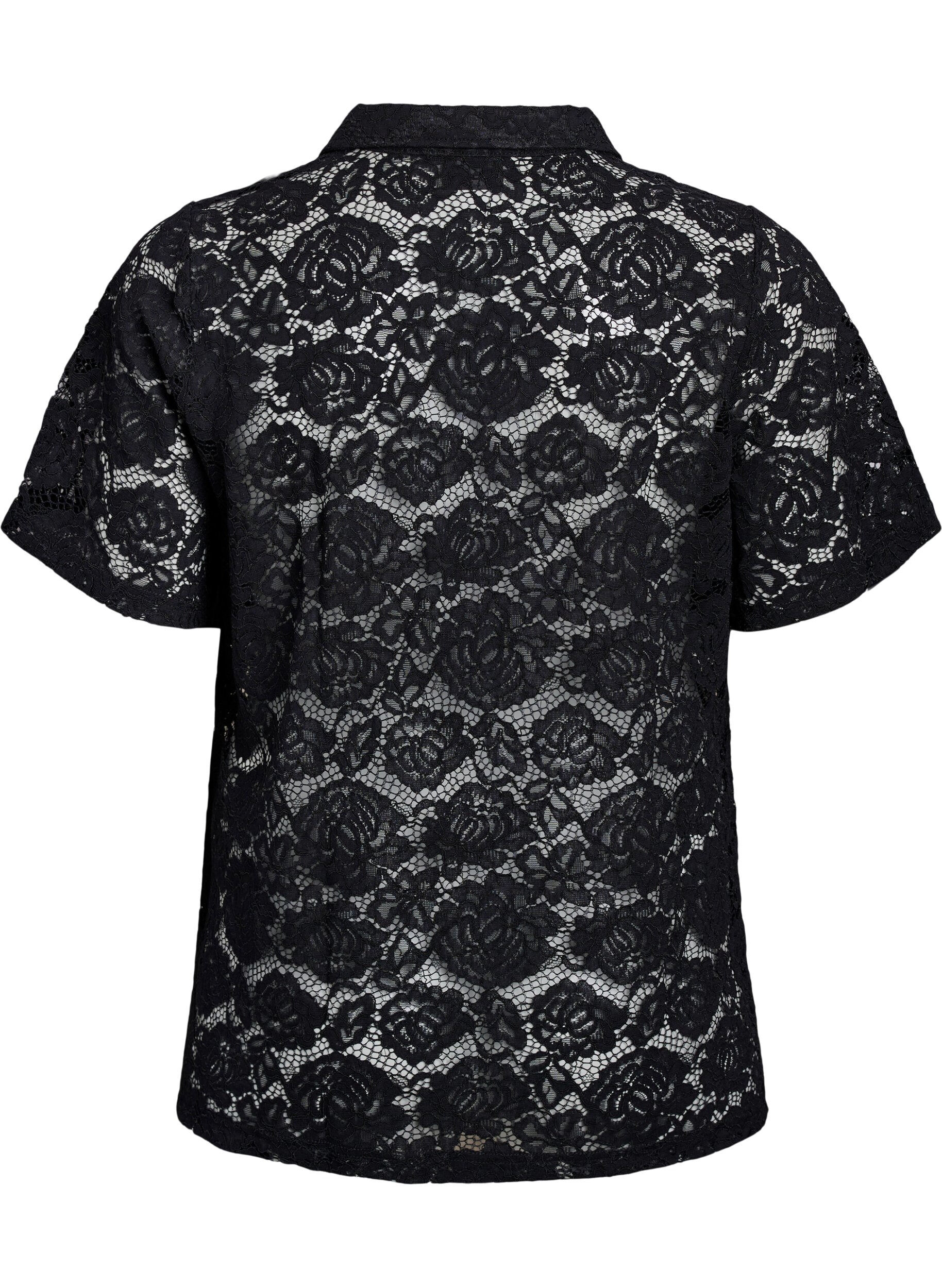 Zizzifashion Lace blouse with a collar and V-neck, Black, Packshot image number 1