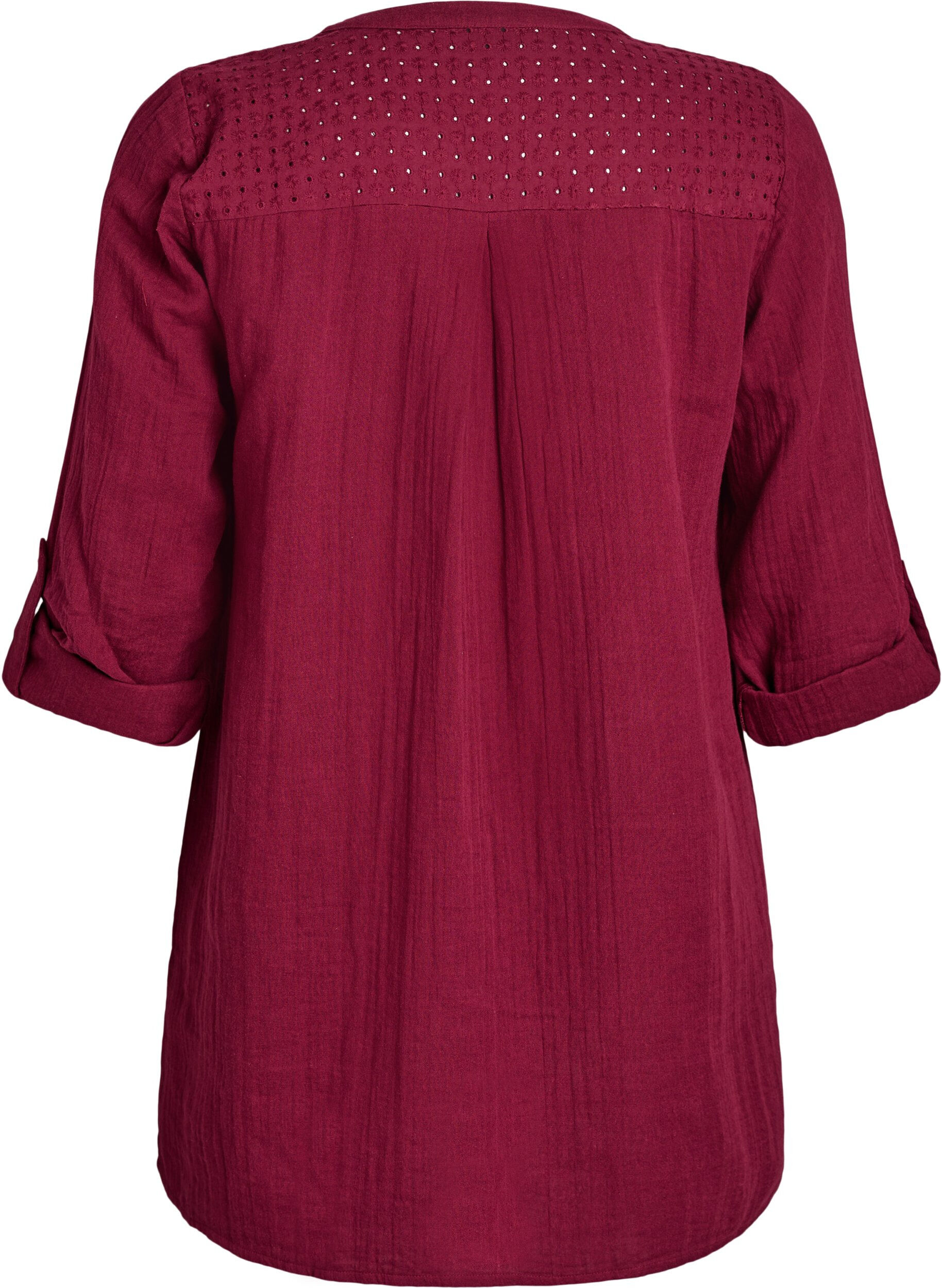 Zizzifashion Cotton muslin tunic with broderie anglaise, Dark Bordeaux, Packshot image number 1