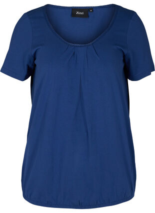 Short-sleeved t-shirt with a round neck and lace trim, Twilight Blue, Packshot image number 0
