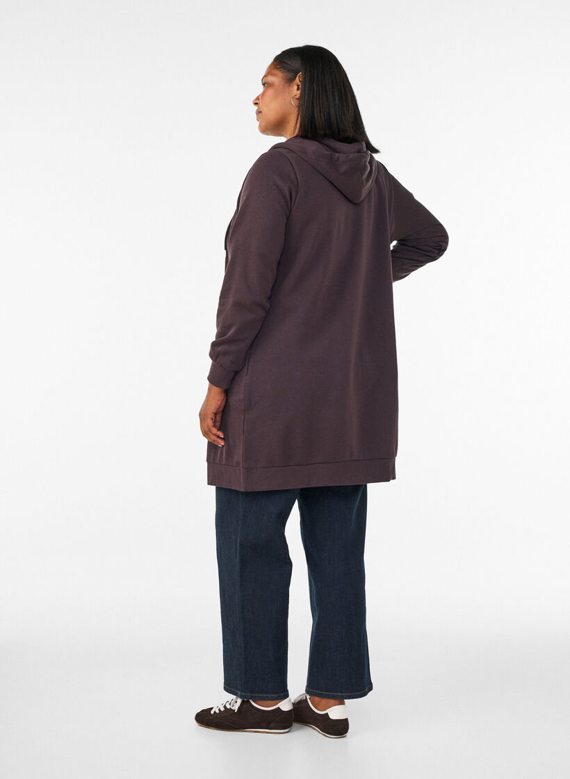 Long hoodie with zip and pockets, Brown, Model image number 2