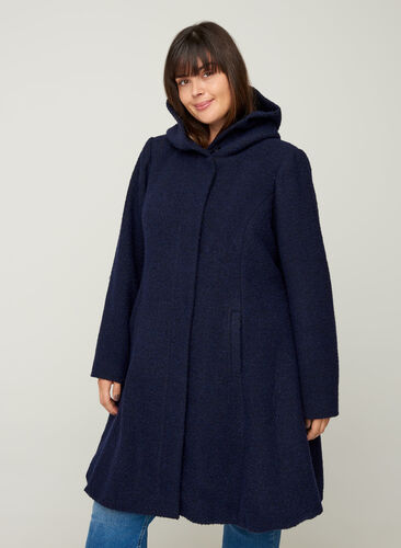 Long coat with wool, Black, Model image number 0