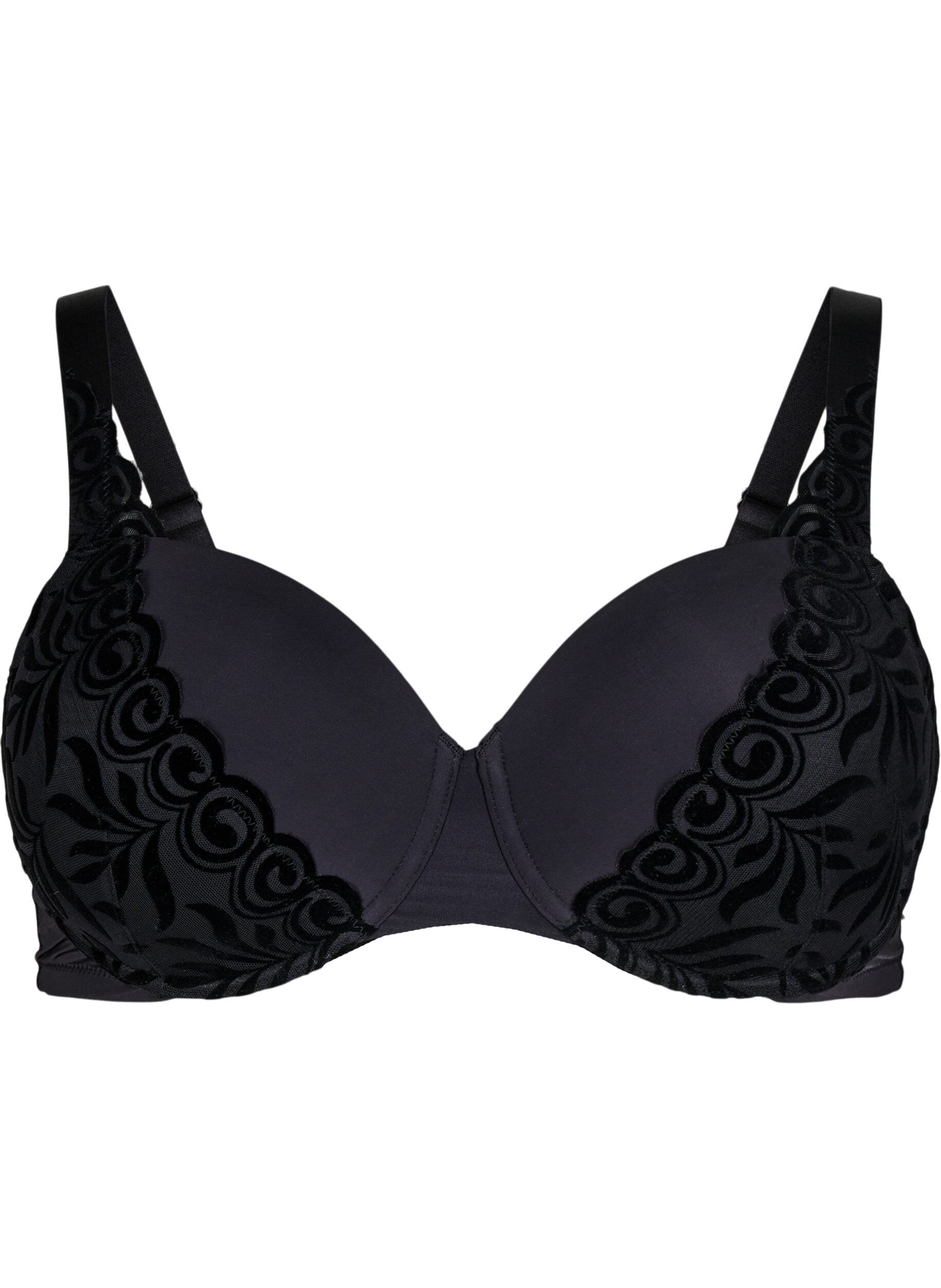 Zizzifashion Moulded bra with velvet pattern, Black, Packshot image number 0
