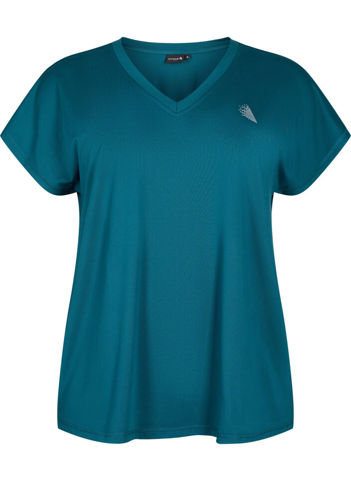Loose training t-shirt with v-neck, Deep Teal, Packshot image number 0