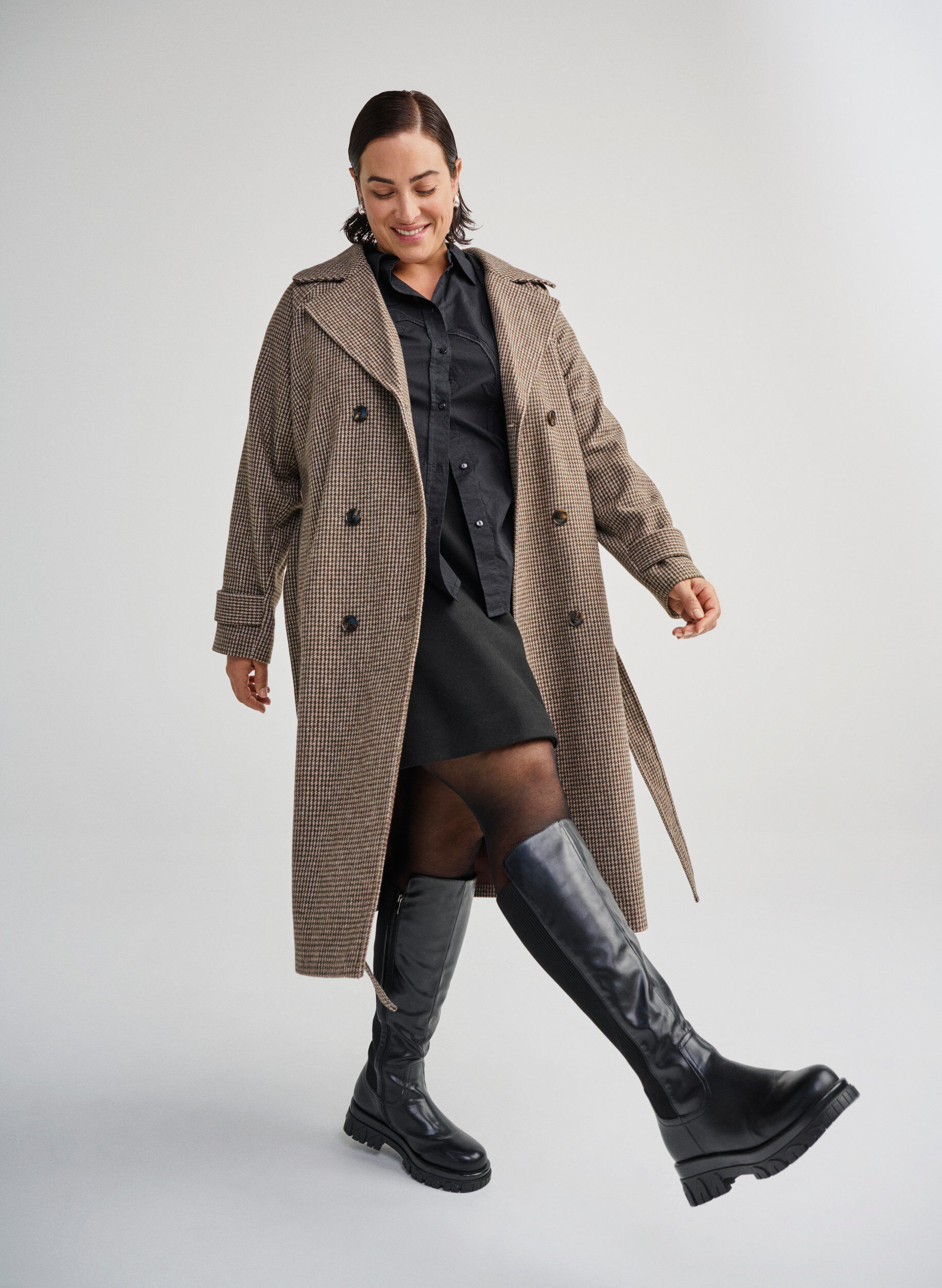 ZizzifashionLong boot with rib panels, Black, Image image number 0
