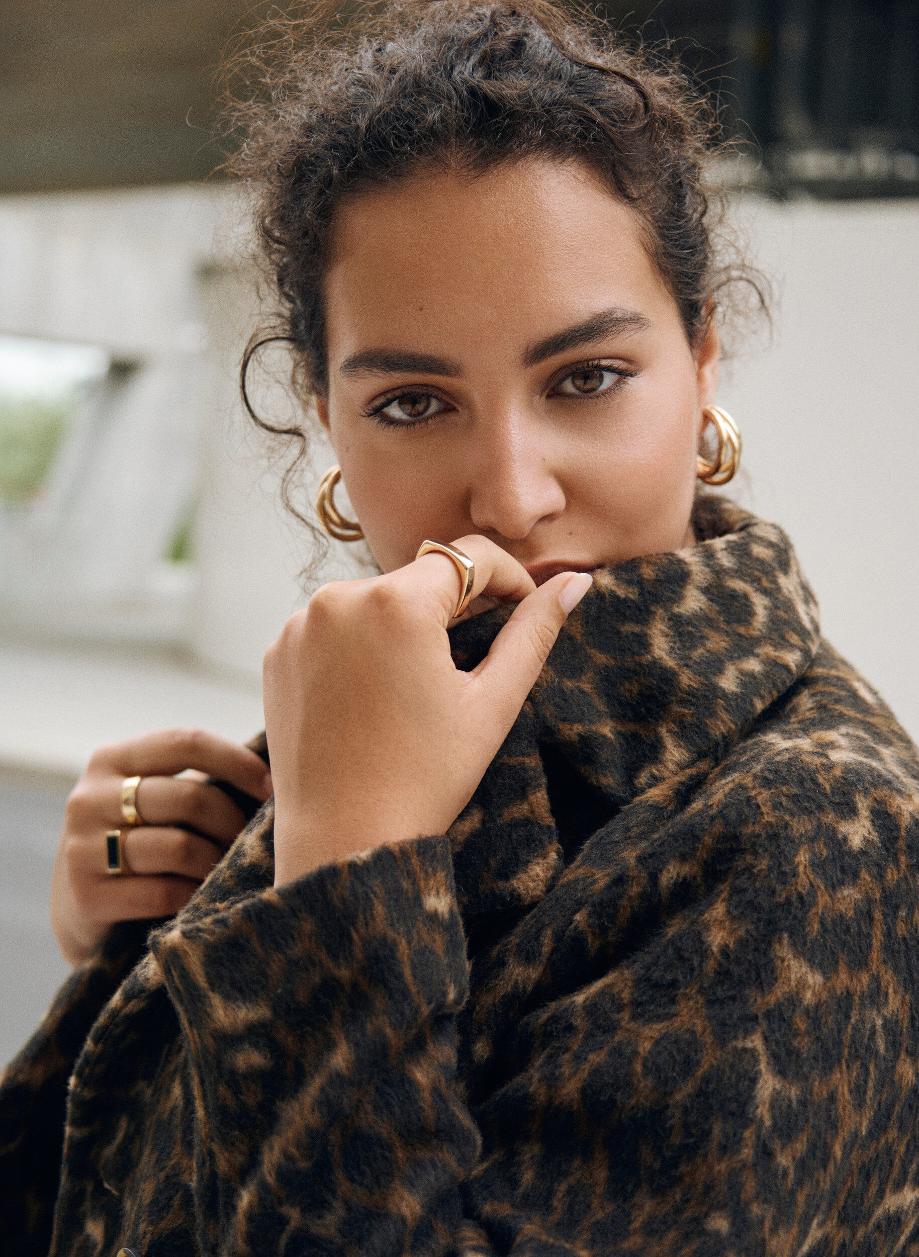 Zizzifashion Leopard print coat with double-breasted button closure, Brown, Image image number 0