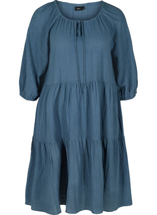 Cotton dress with 3/4 sleeves and tie detail, Bering Sea, Packshot image number 0