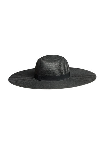 Straw hat with wide visor, Black, Packshot image number 0